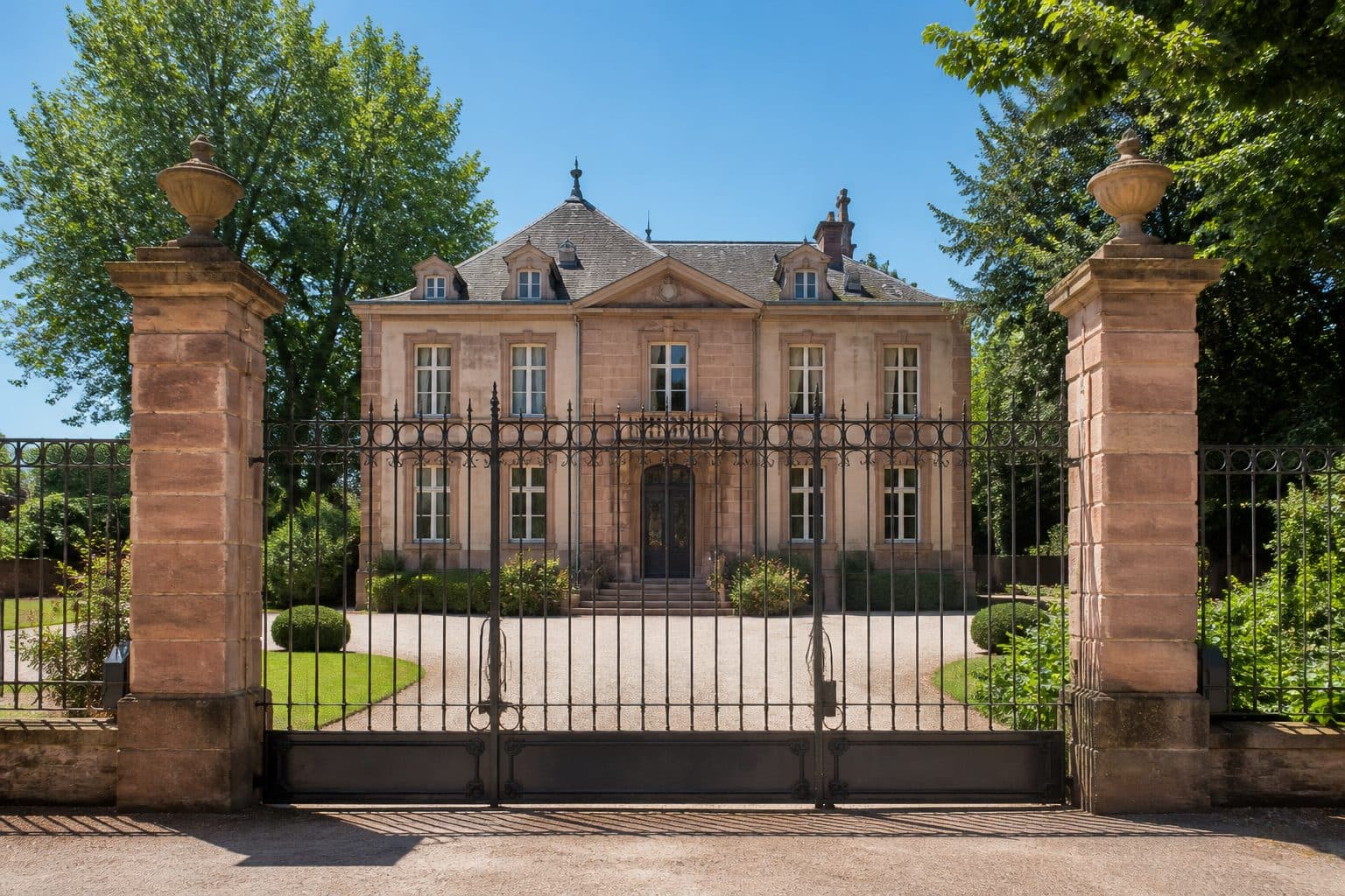 Maison de la Robertsau derrière une haie, jardin en bord de rue.